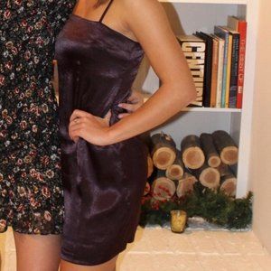 Oliviaceous Satin Plum Mini Shift Dress Size M